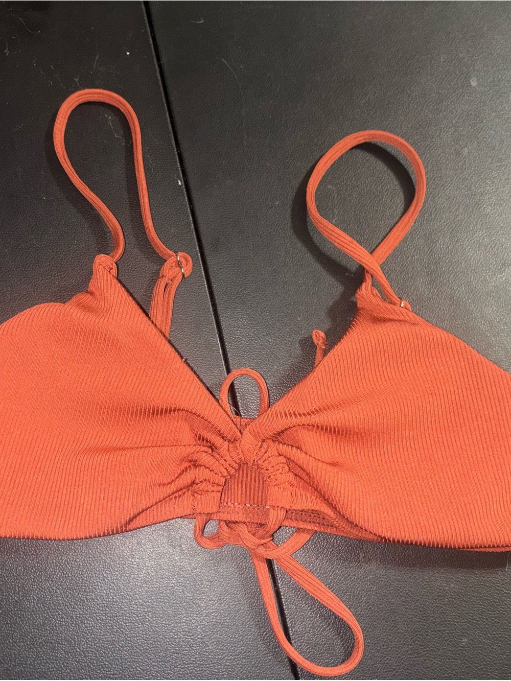 Women’s Orange Ribbed Drawstring Bikini Top